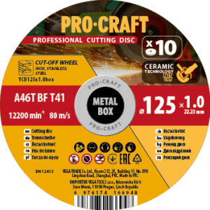 Procraft rezný kotúč na nerezovú oceľ 10 ks v kovovej krabici YСD125x1.0b | YCD125x1.0b